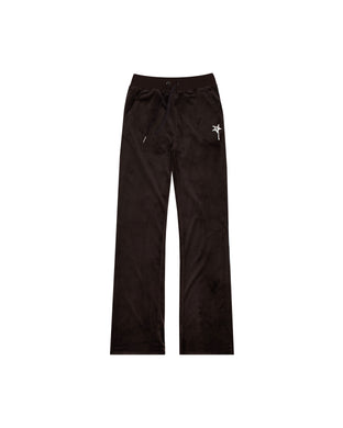 B.A. BADDIES CURSIVE VELOUR TRACKSUIT PANTS BROWN