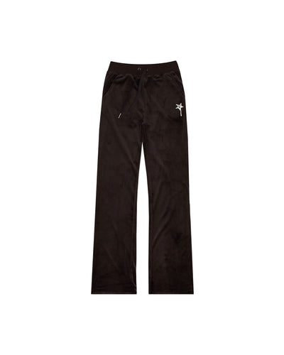 B.A. BADDIES CURSIVE VELOUR TRACKSUIT PANTS BROWN