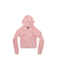 B.A. BADDIES VELOUR CURSIVE TRACKSUIT TOP PINK