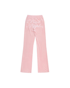 B.A. BADDIES CURSIVE VELOUR TRACKSUIT PANTS PINK