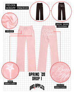 B.A. BADDIES CURSIVE VELOUR TRACKSUIT PANTS PINK